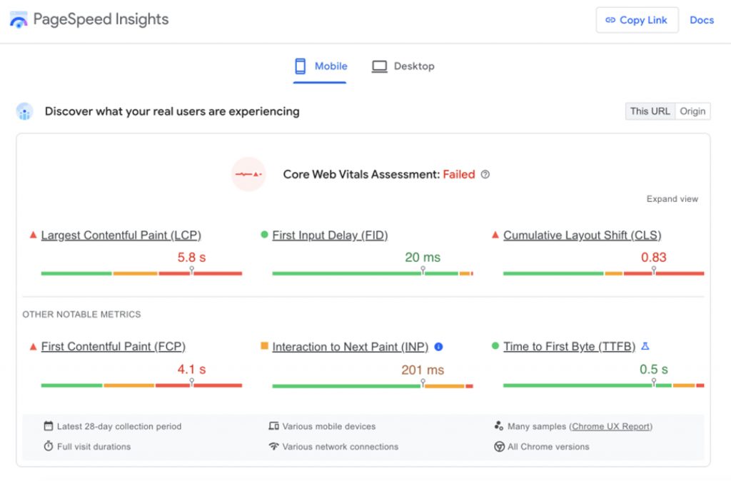 Core web vitals metrics